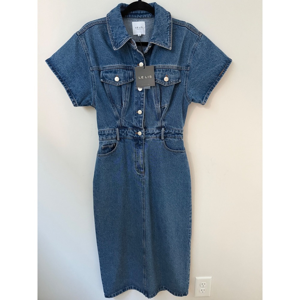 LE LIS Collection Denim Midi Dress Size Small NWT Utility Western 100% Cotton